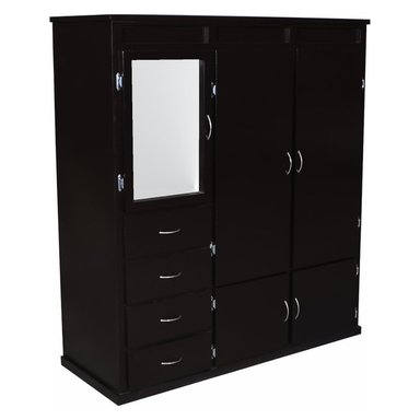 ROPERO HOGARYSPACIOS MINIMALISTA 5 PUERTAS 3 CAJONES NEGRO + ESPEJO MAXIM