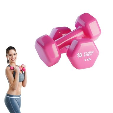 MANCUERNAS XTREME SPORT PESAS DE 3KG VINIL ROSADO X2