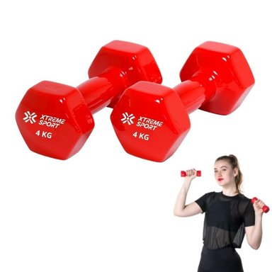 MANCUERNAS XTREME SPORT PESAS DE 4KG FITNESS ROJO X2