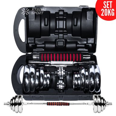 MANCUERNAS XTREME SPORT 20KG SET ACERO BARRA ADAPTADORA
