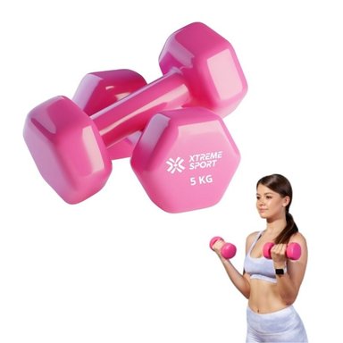 MANCUERNAS XTREME SPORT 5KG PESAS FITNESS VINIL ROSADO X2