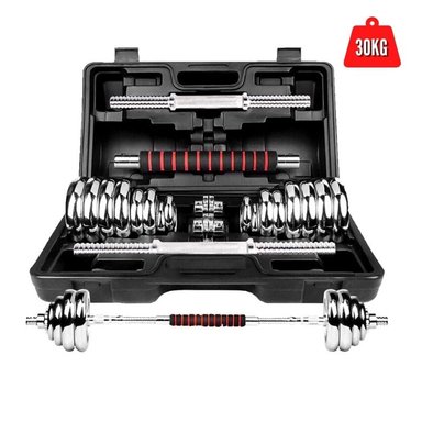 MANCUERNAS XTREME SPORT ACERO 30KG PESAS + BARRA ADAPTADORA