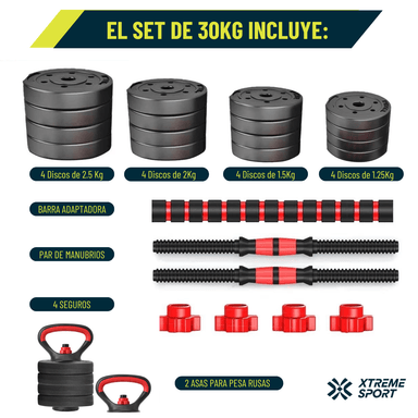 MANCUERNAS PESAS SET DE 30KG CONVERTIBLES 4 EN 1 MULTIFUNCION - 2