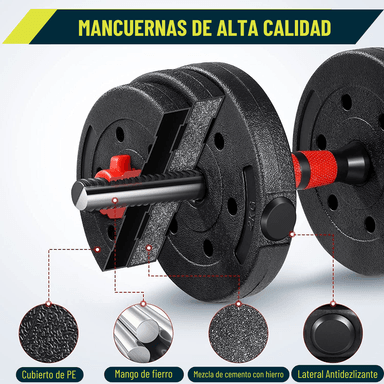 MANCUERNAS PESAS SET DE 30KG CONVERTIBLES 4 EN 1 MULTIFUNCION - 5
