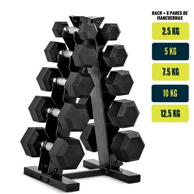 SET MANCUERNAS XTREME SPORT THORD HEXAGONALES + SOPORTE RACK PESAS