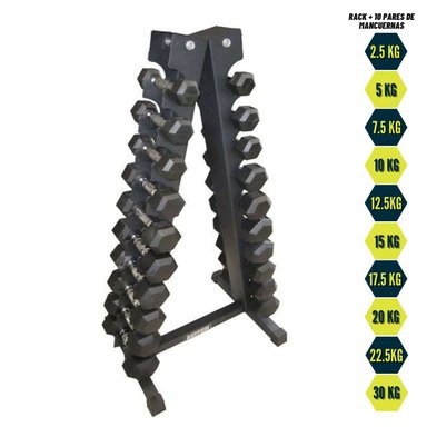 SET MANCUERNAS XTREME SPORT ACERO HEXGONALES 10 PARES + RACK SOPORTE