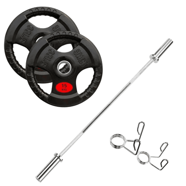 BARRA OLÍMPICA XTREME SPORT ACERO 120 CM + PAR DISCOS OLIMPICOS 15 KG