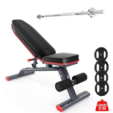 BANCA XTREME SPORT PESAS LIBRE AJUSTABLE + 20 KG DISCOS