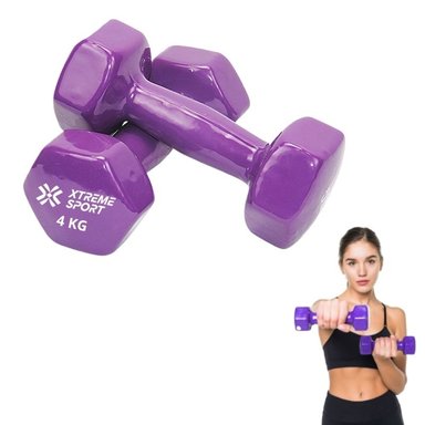 MANCUERNAS XTREME SPORT PESAS DE 4 KG FITNESS DE VINIL  MORADO X2
