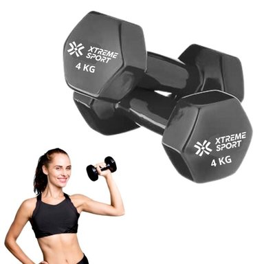MANCUERNAS XTREME SPORT PESAS DE 4 KG FITNESS DE VINIL NEGRO X2