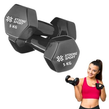 MANCUERNAS XTREME SPORT PESAS DE 5 KG FITNESS DE VINIL  NEGRO X2