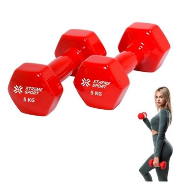 MANCUERNAS XTREME SPORT PESAS DE 5 KG FITNESS DE VINIL ROJO X2