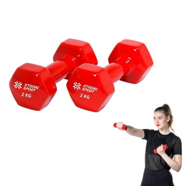 MANCUERNAS XTREME SPORT PESAS DE 2KG FITNESS ROJO X2