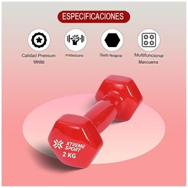 MANCUERNAS XTREME SPORT PESAS DE 2KG FITNESS ROJO X2 - 2