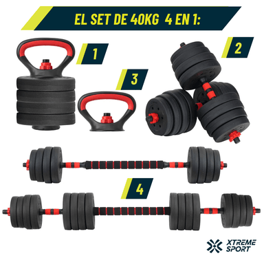 MANCUERNAS SET DE 40 KG CONVERTIBLES + BARRA + ASAS - 3