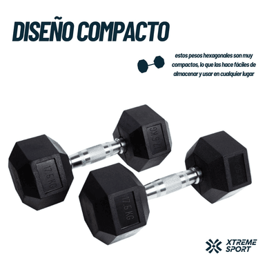 MANCUERNA PESA HEXAGONAL DE 17.5 KG ERGONÓMICA X2 - 3