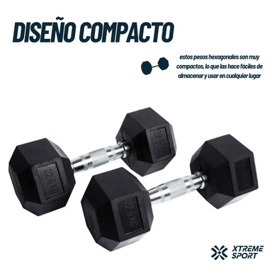 MANCUERNA PESA HEXAGONAL DE 22.5 KG ERGONÓMICA X2 - 3
