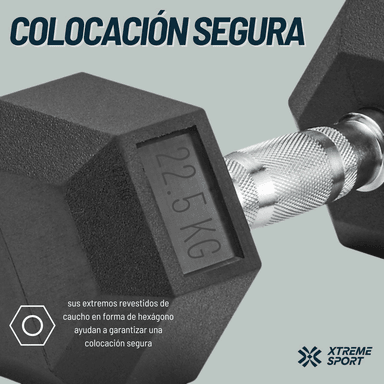 MANCUERNA PESA HEXAGONAL DE 22.5 KG ERGONÓMICA X2 - 5