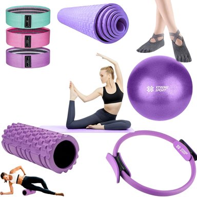 COMBO PILATES PRO 6 EN 1 PELOTA+BANDAS+MAT+ARO+ROLLER+CALCETINES ANTIDESLIZANTES - 1