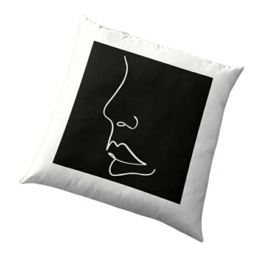 COJIN ZARA ALMOHADAS MINIMALISTA BLANCO SILUETA DE ROSTRO FEMENINO NEGRO