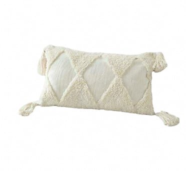 COJIN ZARA ALMOHADAS.PE 33X55CM PERLA BOHO RECTANGULO + BORLAS PELUCHE