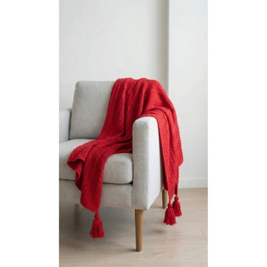 Manta Deco Roja Relieve Trenzas + Borlas 140x90 cm Zalmohadas - 4