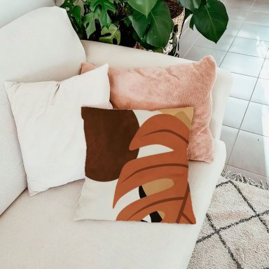 FUNDA ZARA ALMOHADAS.PE HOME ABSTRACTO HOJA EN TONOS MARRONES Y FONDO BEIGE CON DETALLES VARIOS ALMOHADA 40CM