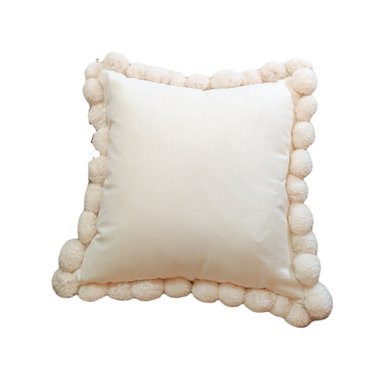 FUNDA  GRANDE CON POMPONES COLOR CREMA  DECORATIVO | CREMA