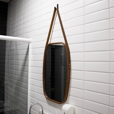 ESPEJO ZARA ALMOHADAS.PE ESTILO JAPANDI RECTANGULAR MARRÓN MARRON + CORREA MARRON