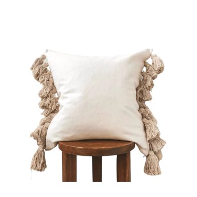 FUNDA ZARA ALMOHADAS.PE BOHEMIO NÓRDICO + BORLAS BEIGE TERRA PERLA