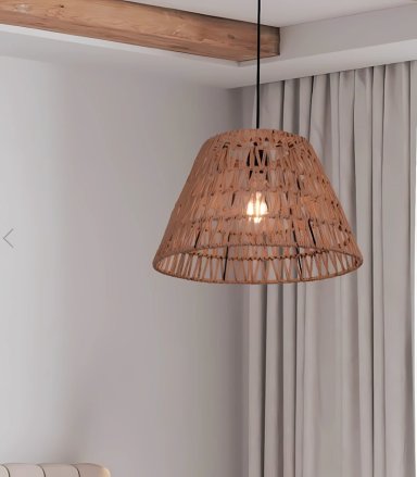 LAMPARA ZARA ALMOHADAS.PE NORDICO NATURAL COLGANTE LED CONICA TEJIDO RATAN VINTAGE - 3