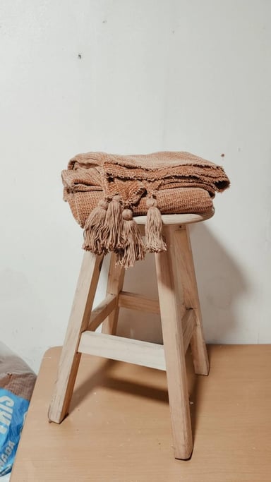 MANTA ZARA ALMOHADAS.PE 120X200CM ALGODÓN CAMEL PIE CAMA TEJIDO WAFFLE CON BORLAS - 3