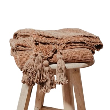 MANTA ZARA ALMOHADAS.PE 120X200CM ALGODÓN CAMEL PIE CAMA TEJIDO WAFFLE CON BORLAS - 5