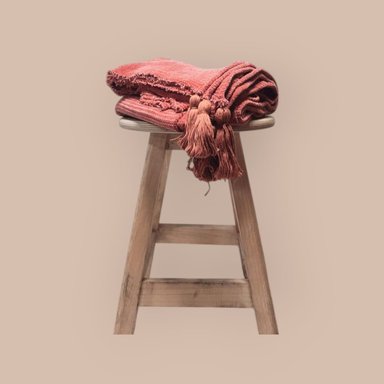 MANTA - PIE DE CAMA 200X120 EN TEJIDO WAFFLE CON BORLAS - COLOR CHOCOLATE