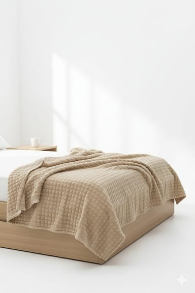 MANTA DOBLE CARA WAFFER BEIGE CAMEL ARENA 120 X 179 CM – ZALMOHADAS - 3