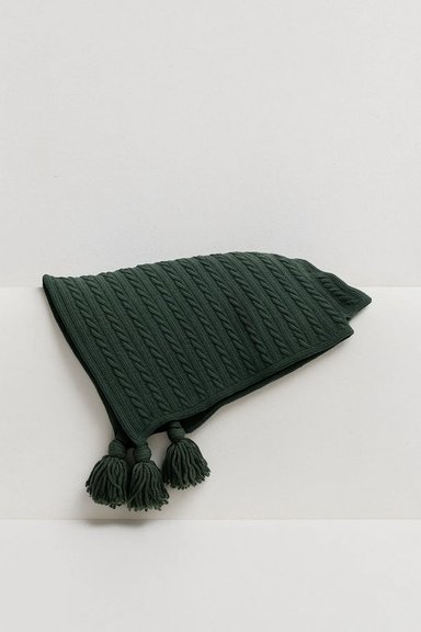 MANTA DECO VERDE RELIEVE TRENZAS + BORLAS 150X180 CM - VERDE / VERDE / 1,5 PLAZAS