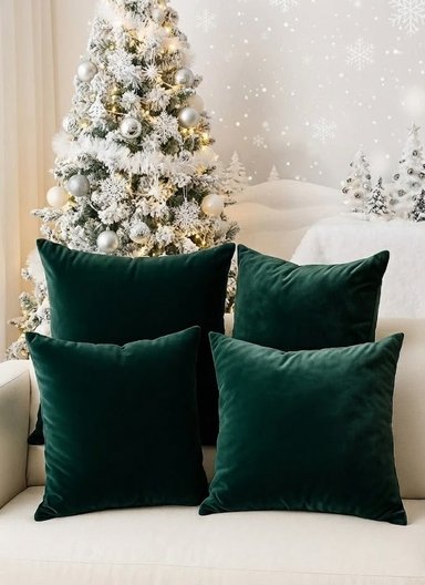 04 COJINES VERDES PETRÓLEO NAVIDEÑAS BOHO 45 X 45 CM