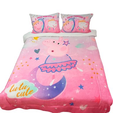 EDREDON FLANELL C/SHERPA + 1 FDA SHAM 1.5PLZ PEPPA PIG