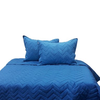 CUBRECAMA 100% ALGODON QUEEN AZUL CON FUNDA SHAM 132 HILOS FREE HOME - 2