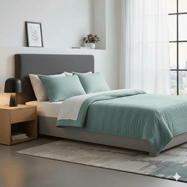 CUBRECAMA VERDE 100% ALGODON C/FUNDA SHAM 1.5 PLZ 220 HILOS FREE HOME PREMIUM