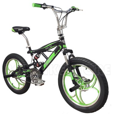 BICICLETA BMX CON SUSPENSIONES ARO 20 - NEGRO CON VERDE