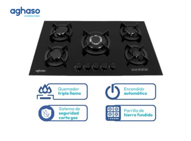 ENCIMERA 5 HORNILLAS AGHASO VIDRIO TEMPLADO 90CM GN