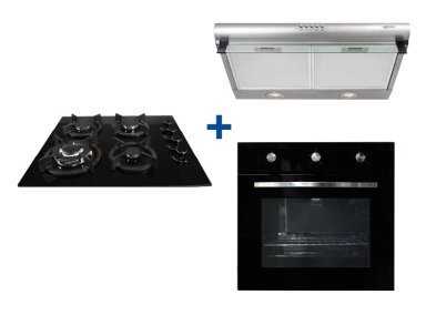 COMBO: HORNO EMPOTRABLE A GAS GN + ENCIMERA 4 HORNILLAS GN + CAMPANA EXTRACTORA 60 CM