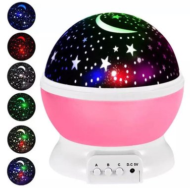 LAMPARA PROYECTOR ESTRELLAS-LUNAS GIRATORIO-ROSADO