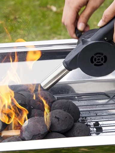 PACK 3 ACCESORIOS PARRILLA SOPLADOR ENCENDEDOR A CARBON VENTILADOR