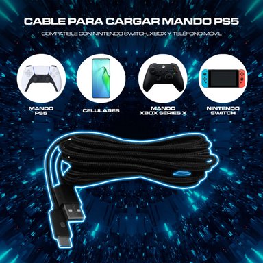 CABLE MANDO PS5 CARGAR 3 METROS CARGA RAPIDA DOBE FOMIS ELECTRONICS - 5