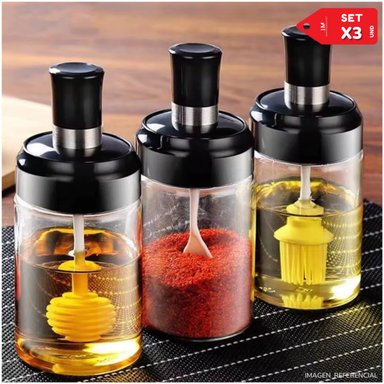 SET X3 CONDIMENTERO CON CUCHARITA MIELERO ACEITERO