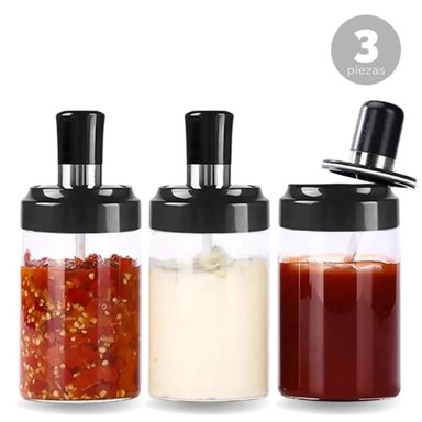 SET X3 CONDIMENTERO CON CUCHARITA MIELERO ACEITERO