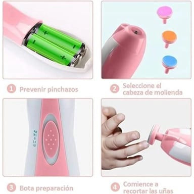 LIMADOR DE UÑAS PARA BEBE Y ADULTOS CON 6 CABEZALES ROSADO - 2