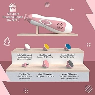 LIMADOR DE UÑAS PARA BEBE Y ADULTOS CON 6 CABEZALES ROSADO - 4